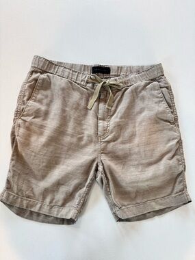 John Varvatos Benson Linen Blend Shorts Men's 34 Flax Tan Drawstring